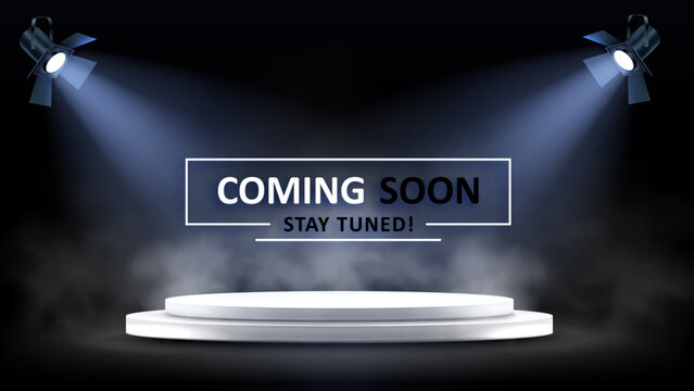 coming soon on dark background with glowing lights minimalistic vector
