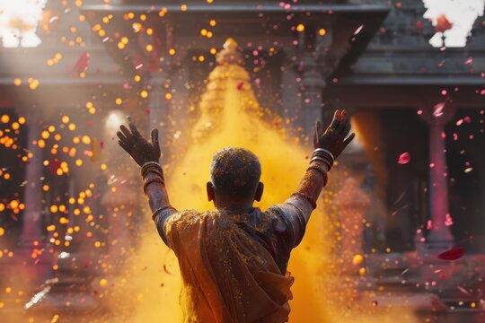 Man in colors, Holi festival. Generative AI