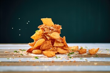 pile of kettle-cooked chips with crunch texture - obrazy, fototapety, plakaty