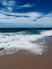 Waved ocean, blue ocean horizon, seascape horizon background, natural ocean view