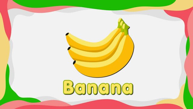  2d banana video animation, banana child animation, banana education video, banana cartoon video, illustration of a banana, english training video