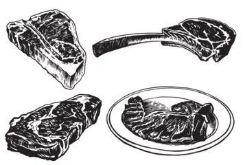 Fotobehang Vector set of steaks isolated on white , grilled meat illustration, food element  © Vita