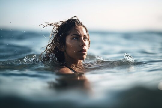 Cropped Shot Of A Young Woman Swimming In The Ocean