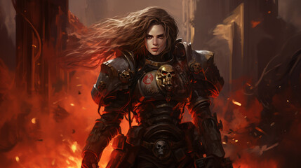 Obraz premium Woman with dark military dress in cyberpunk style, halloween motive
