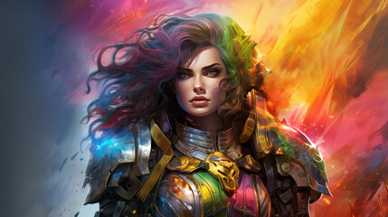 Obraz na płótnie Canvas Woman with military dress in rainbow colors
