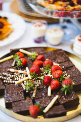 Delicious wedding reception candy bar dessert table