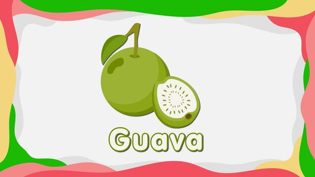  2d guava video animation, guava child animation, guava education video, guava cartoon video, illustration of a guava, english training video