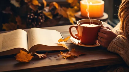 Foto op Plexiglas cup of coffee and book © faiz