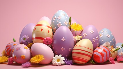 Fototapeta na wymiar 3d rendering Easter eggs in colorful concept on pink background