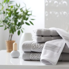 Fototapeta na wymiar Folded Bath Towels on white background