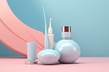 3d rendering cosmetic product with pastel color background