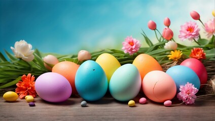 Fototapeta na wymiar Easter Day background with a colorful eggs
