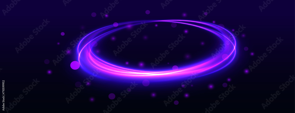 Poster Abstract bright neon loop with transparency. Glowing spiral cover.Neon light circle of speed in the form of a round whirlpool. 