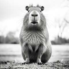 Curious Prarie Dog Approaches the Camera Black and White - obrazy, fototapety, plakaty