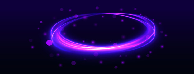 Abstract bright neon loop with transparency. Glowing spiral cover.Neon light circle of speed in the form of a round whirlpool. 