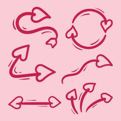 Heart arrow vector illustration for valentine's day. Cute and funny arrow set. Vector arrow for presentation. Hand drawn arrow.