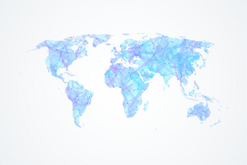 Polygonal World Map Vector With Connections Dots And Lines. Global Network Internet Connection World Map.