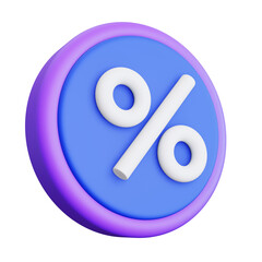 Percentage 3D icon Rendering,  Blue color round button