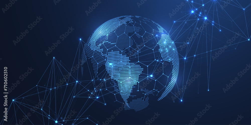 Aufkleber Global network connection concept. Big data visualization. Social network communication in the global computer networks. Internet technology. Business. Science. Vector illustration