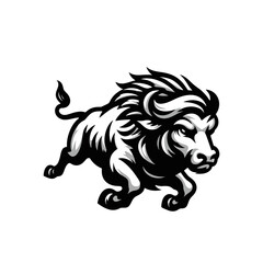 Vector Logo Featuring a Charging Buffalo. Powerful Symbol of Strength and Resilience for Corporate Branding, Financial Services, and Marketing. Striking and Versatile logo on a white Background.