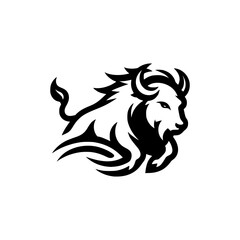 Vector Logo Featuring a Charging Buffalo. Powerful Symbol of Strength and Resilience for Corporate Branding, Financial Services, and Marketing. Striking and Versatile logo on a white Background.