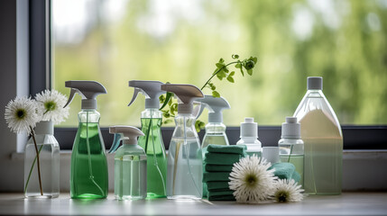 cleaning products in bottles