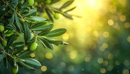 green olives on the tree, its fruts is used to make oil that is very healthy in salads. Spanish oil is one of the best