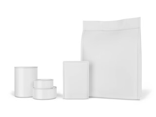 pet food bag and can pack set on white background