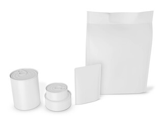 pet food bag and can pack set on white background