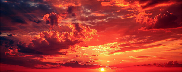 Dramatic red sky at sunset useful as a background, ai technology