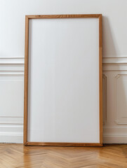 empty frame, white room with wooden floor