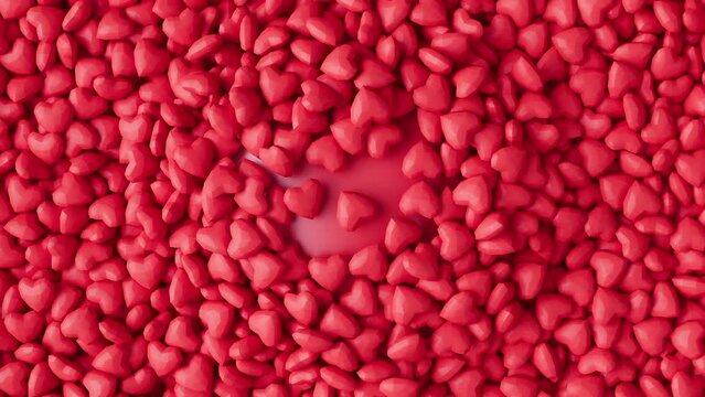 Big red heart pops from the pool with many polygonal hearts. Valentines day. 3d render animation
