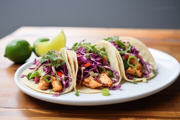 spicy chicken tacos with red cabbage slaw and jalapenos