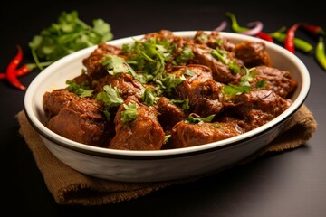 Spicy delight Sukha mutton or chicken served in a plate