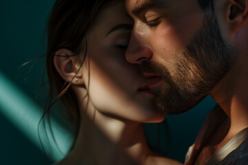 Close up of couple kissing.Natural colors.