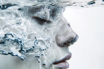 Face under the water. Underwater face. Portrait photo under the water.  Submerged Beauty Captured Underwater.