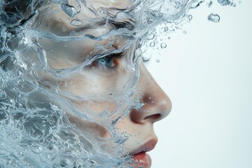 Fototapeta premium Face under the water. Underwater face. Portrait photo under the water. Submerged Beauty Captured Underwater.