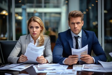 Shot of a businessman and businesswoman going over paperwork in a modern office
