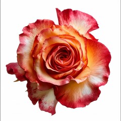 Vibrant Orange Rose with Reddish Petal Tips, Close-Up View on a White Background