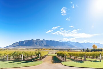 Naklejka premium panoramic view of vineyard with mountain background