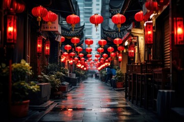 traditional Chinese hanging lanterns. Generative ai - obrazy, fototapety, plakaty