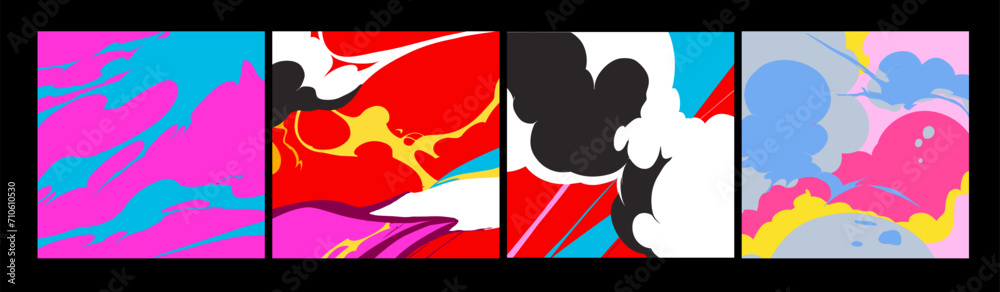 Aufkleber Set of abstract comic book style backgrounds with colorful dynamic visual effects of wind and dust.