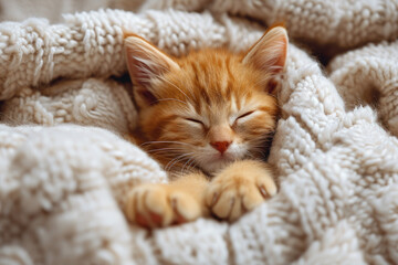 close up of a Cat sleeping on blanket

