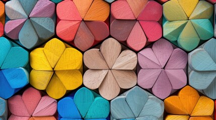 Fototapeta na wymiar Colorful wooden blocks arranged to form a flower pattern background