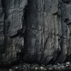black rock cliffs texture, large scale, flat view, cinematography lighting created with Generative Ai