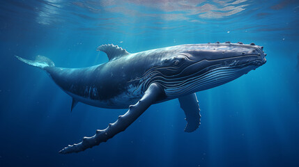Fototapeta premium baby humpback whale slowly rising to the surface to breathe