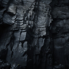 black rock cliffs texture, large scale, flat view, cinematography lighting created with Generative Ai