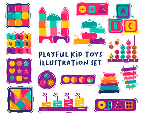 Playful Kid Stuff Toys Illustration Set