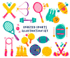 Set of Spirited Sports Equipment Illustrations