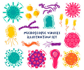 Set of Microscopic Viruses Illustration
